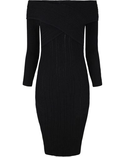 Veronica Beard Vestido midi Soraya con hombros descubiertos - Negro