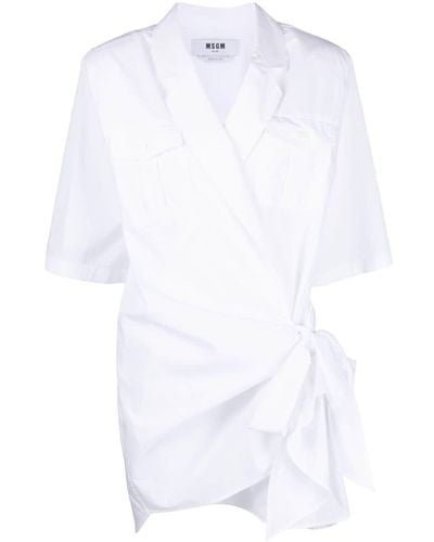 MSGM Notch-lapels Cotton Shirtdress - White