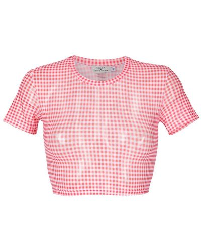 Amir Slama Gingham-check Pattern Crop T-shirt - Pink