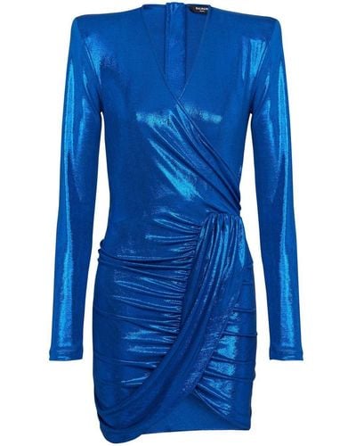 Balmain Laminated Mini Dress - Blue