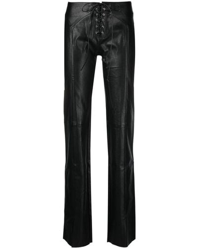 Miaou Lace-fastened Faux-leather Trousers - Black