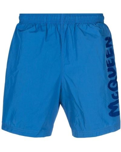 Alexander McQueen Mcqueen Graffiti Swim Shorts In - Blue