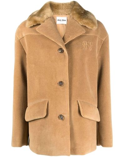 Miu Miu Cordjacke mit Logo-Applikation - Natur