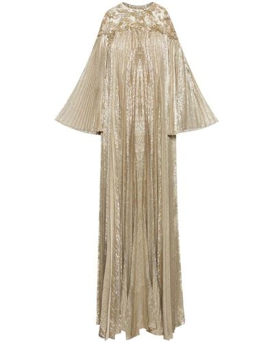 Oscar de la Renta Kristallverziertes Kaftan-Kleid mit Falten - Natur