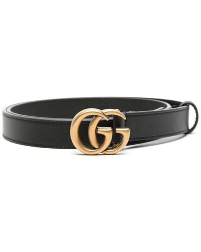 Gucci Cinturón GG Marmont de Piel con Hebilla Brillante - Negro