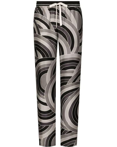 Dolce & Gabbana Geometric-print Silk Pijama Pants - Grey