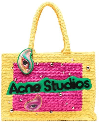Acne Studios Colour-block raffia tote bag - Rose