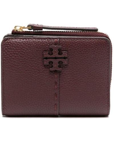 Tory Burch Double T Logo-patch Leather Wallet - Purple