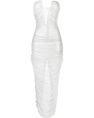 GIUSEPPE DI MORABITO Langes Mesh-Kleid mit Kristallen - Weiß