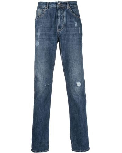 Brunello Cucinelli Slim-Fit-Jeans im Distressed-Look - Blau