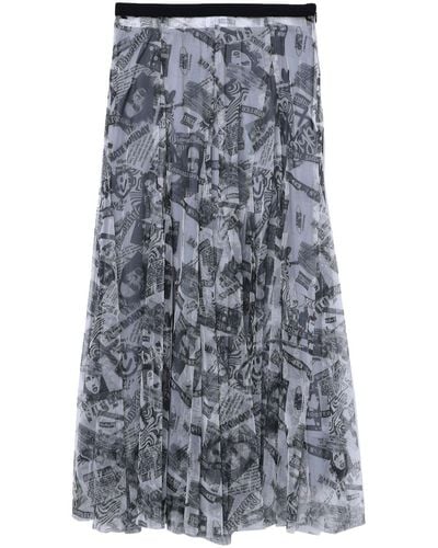 SJYP Graphic-print Tulle Midi Skirt - Grey