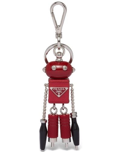Prada Robot-pendant Leather Keychain - Red