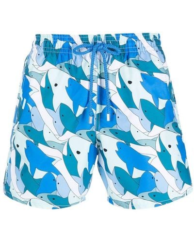 Vilebrequin Moorea Shark-print Swim Shorts - Blue