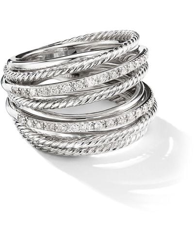 David Yurman Sterling Silver Crossover Diamond Ring - White