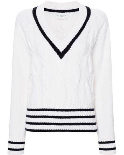 Claudie Pierlot Stripe-detail Cable-knit Jumper - White