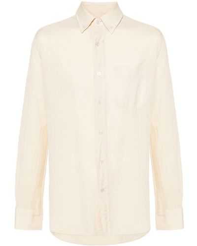 Tom Ford Buttoned-collar Cotton-blend Shirt - Natural