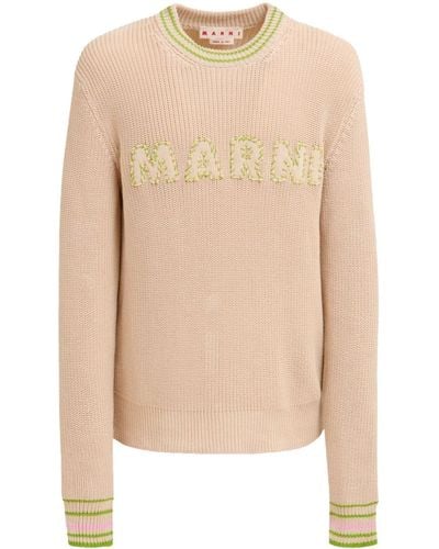 Marni Logo-embroidery Cotton Sweater - Natural