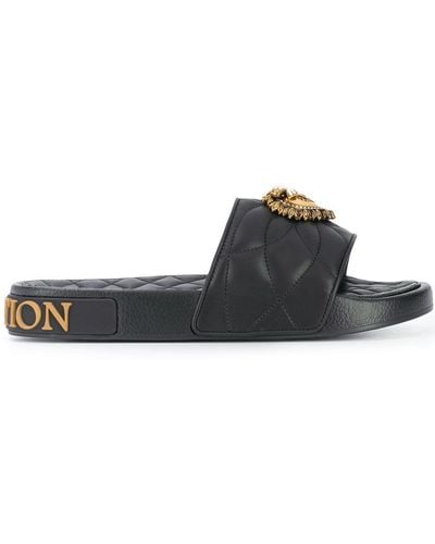 Dolce & Gabbana Devotion Slides In Nappa Leather - Black