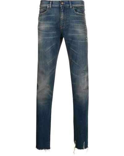 Saint Laurent Stonewashed Straight Leg Jeans - Blue