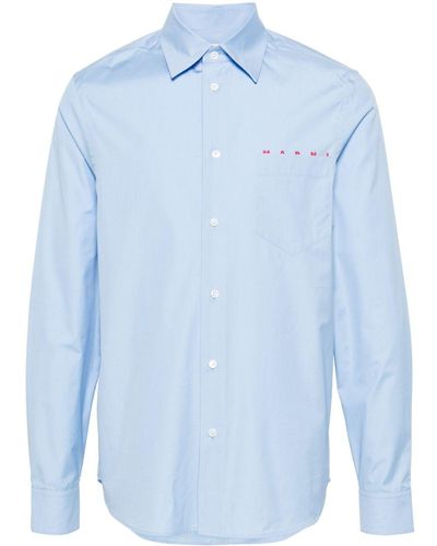 Marni Logo-print Cotton Shirt - Blue
