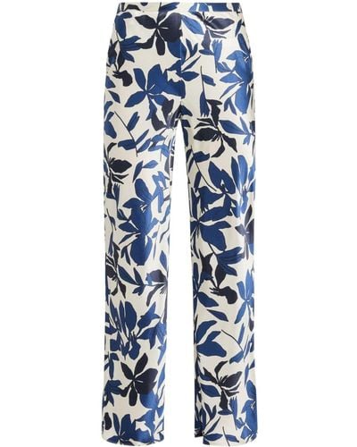 Shona Joy Magnolia-print Silk Pants - Blue