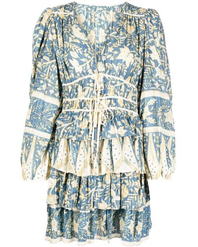 Ulla Johnson Gerüschtes Minikleid mit Blumen-Print - Blau