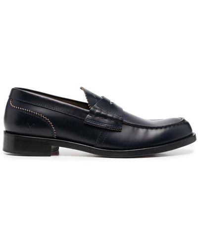 COLLEGE Pinked-edge Leather Loafers - Blue