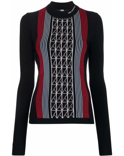 Karl Lagerfeld Geometric-motif Mock Neck Sweater - Black
