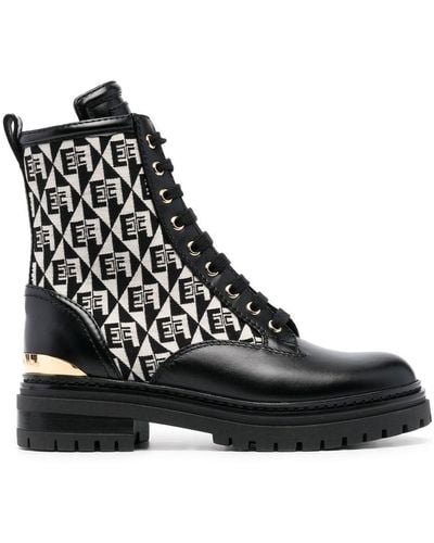 Elisabetta Franchi Logo-jacquard Combat Boots - Black