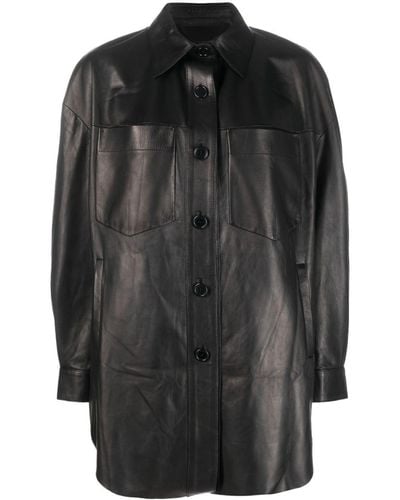 Salvatore Santoro Leather Shirt Jacket - Black