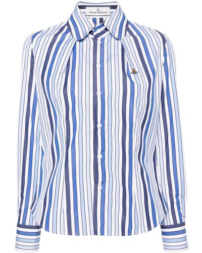 Vivienne Westwood Gestreiftes Poloshirt mit Orb-Stickerei - Blau