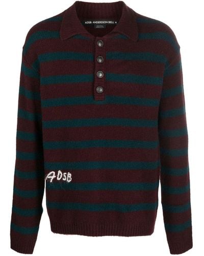 ANDERSSON BELL Logo-embroidered Striped Polo Shirt - Blue
