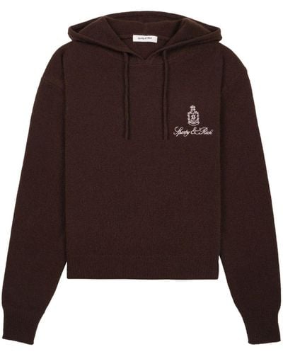 Sporty & Rich Logo-embroidered Cashmere Hoodie - Brown