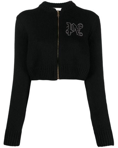 Palm Angels Monogram Stud Zipper Jumper Clothing - Black