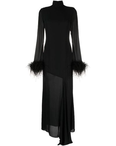 De La Vali Cosmopolitan Feather-trim Maxi Dress - Black