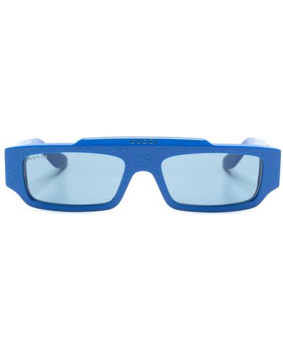 Gucci GG-Supreme Rectangle-frame Sunglasses - Blue