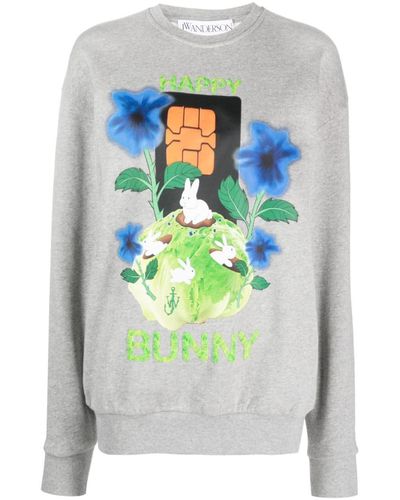 JW Anderson Happy Bunny Organic Cotton Sweatshirt - Gray