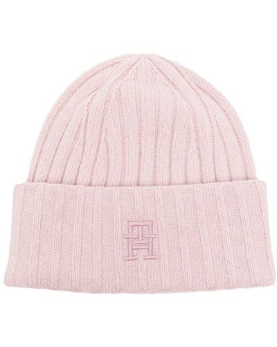 Tommy Hilfiger Iconic Logo-embroidered Ribbed-knit Beanie - Pink