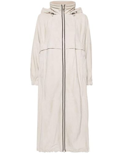 Brunello Cucinelli Hooded Suede Trench Coat - White