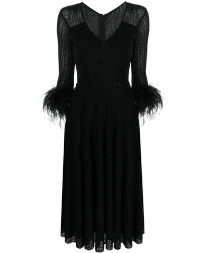 Nissa Feather-trim V-neck Dress - Black