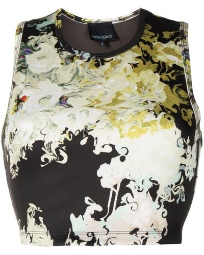 Cynthia Rowley Floral-print Cropped Tank Top - Black