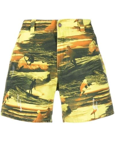 ERL Graphic-print Cotton Bermuda Shorts - Yellow