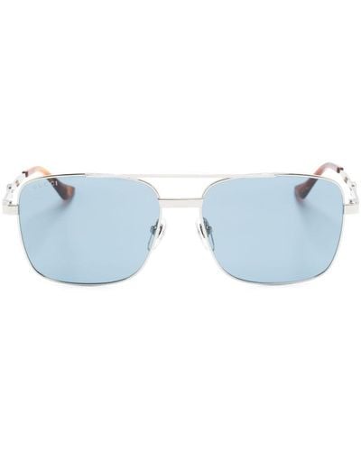 Gucci Logo-engraved Square-frame Sunglasses - Blue