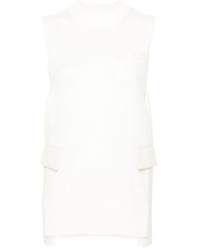 Sacai Panelled-design Ribbed Knitted Top - White