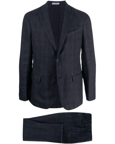 Boglioli Single-breasted Check-pattern Linen Suit - Blue