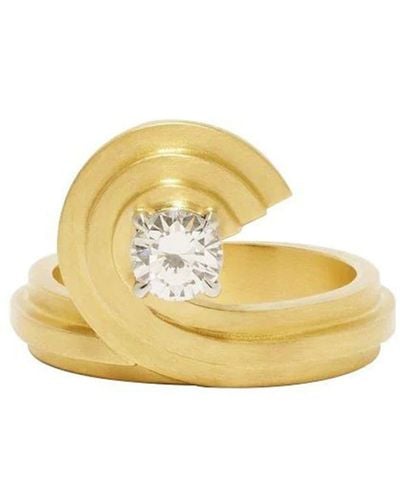 Azlee Anello Sea I in oro giallo 18kt con diamanti - Metallizzato