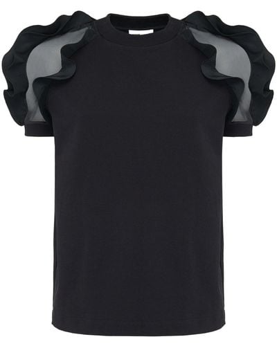 Alexander McQueen T-Shirt mit semi-transparenten Ärmeln - Schwarz