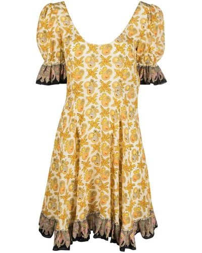Etro Graphic-print Silk Dress - Yellow