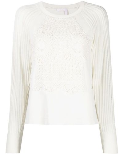 Chloé Crochet-panel Pointelle-knit Top - White