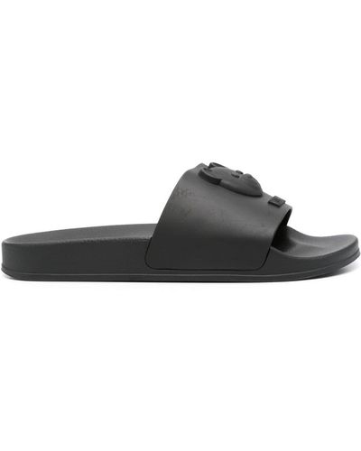 Moschino Teddy Bear Slide Sandals With Logo - Black